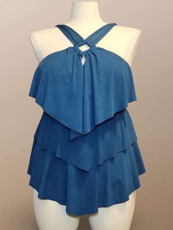 The Unbranded Brand Other - Blue Layered Ruffle Tankini Plus Size 3XL Adjustable Strap 2 Piece Swim Set